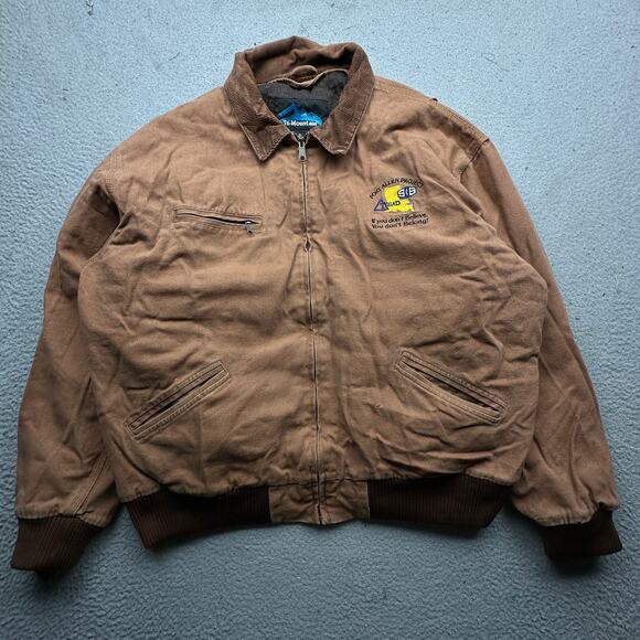 Vintage Tri-Mountain Wool Liner Canvas Work Jacket Mens XL Brown Company Logo - Picture 1 of 11
